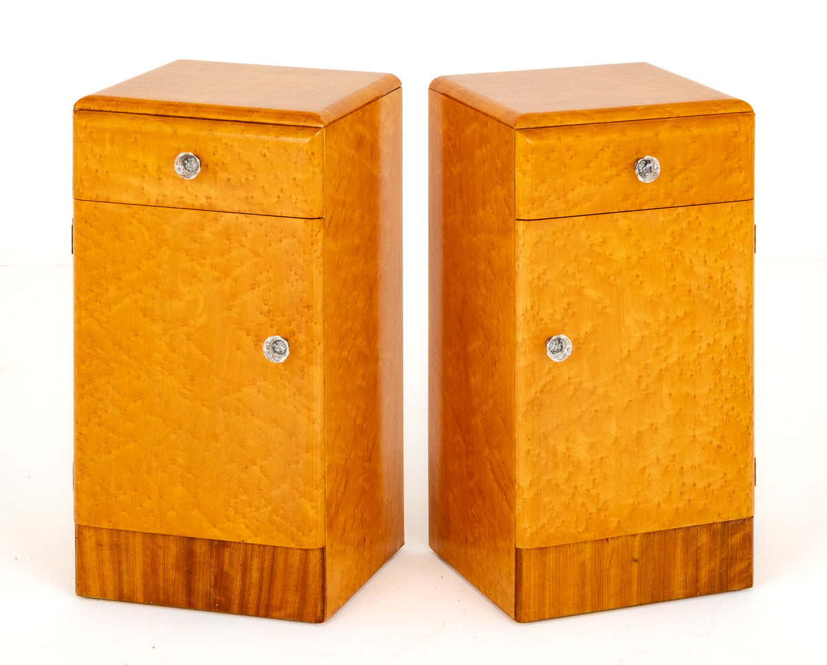 Pair of Art Deco Birds Eye Maple Bedside Cabinets