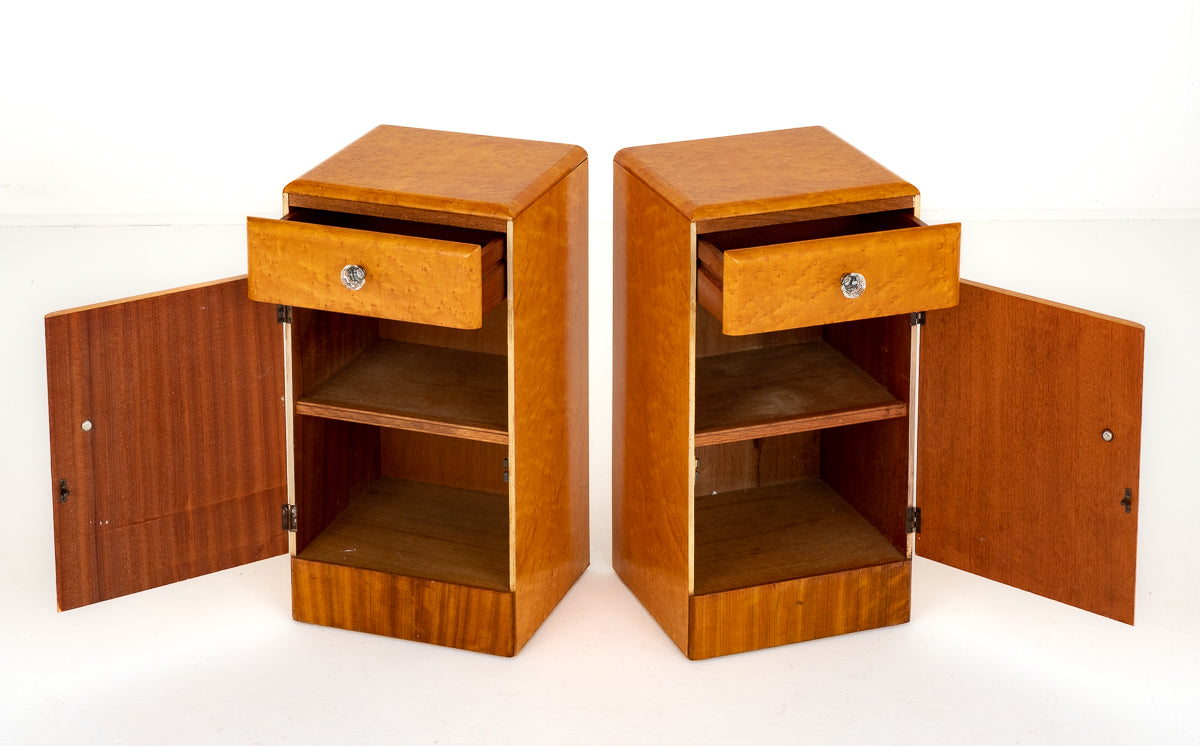Pair of Art Deco Birds Eye Maple Bedside Cabinets