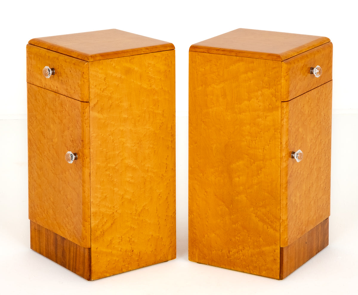 Pair of Art Deco Birds Eye Maple Bedside Cabinets