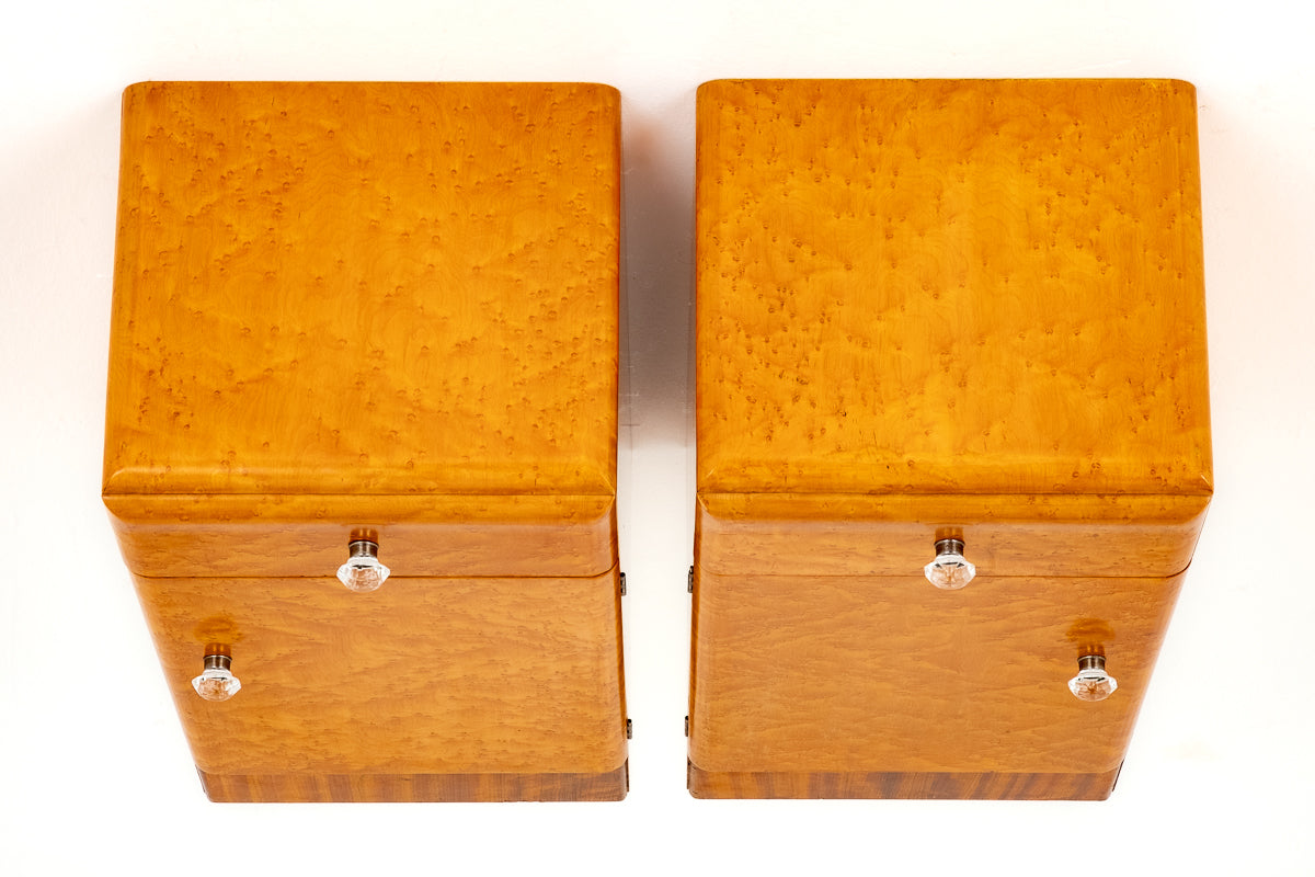 Pair of Art Deco Birds Eye Maple Bedside Cabinets
