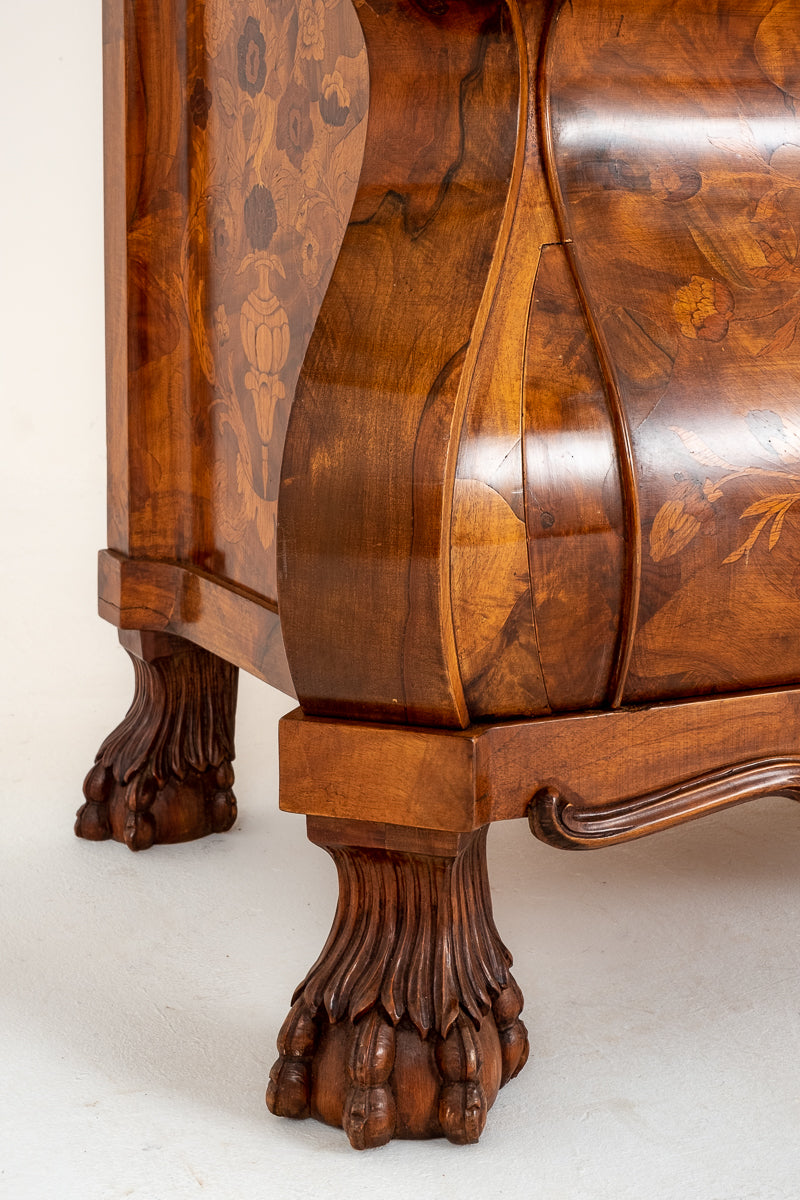 Superb Dutch Bombe Marquetry Display Cabinet