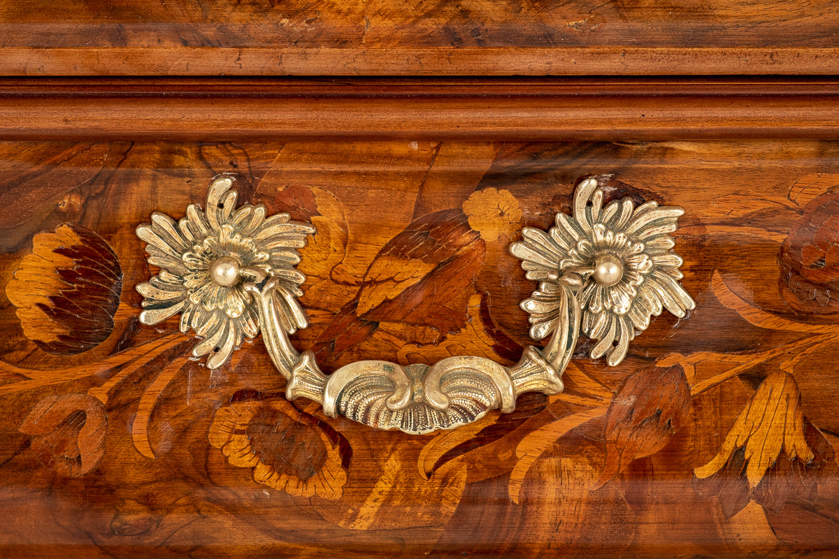 Superb Dutch Bombe Marquetry Display Cabinet