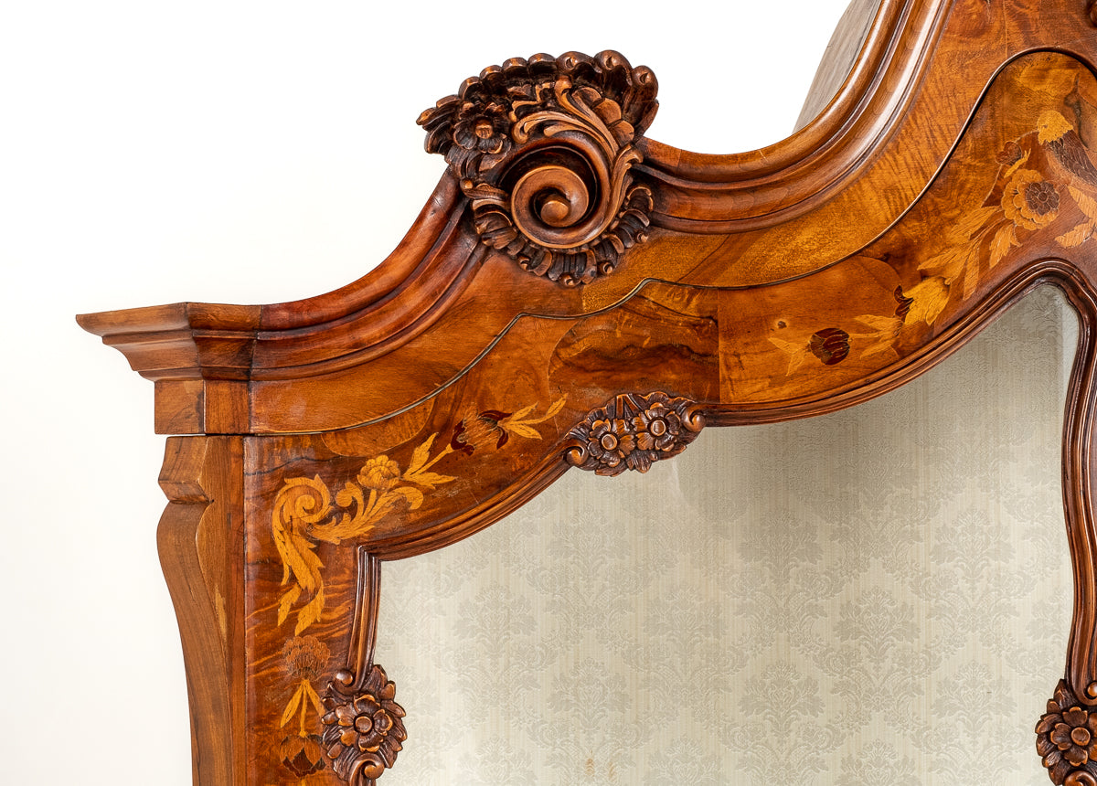 Superb Dutch Bombe Marquetry Display Cabinet