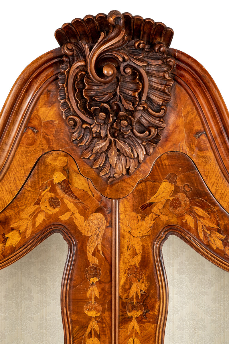 Superb Dutch Bombe Marquetry Display Cabinet