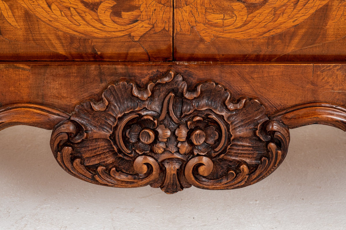 Superb Dutch Bombe Marquetry Display Cabinet