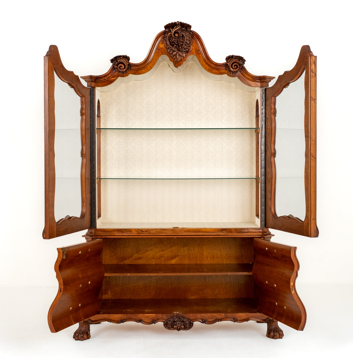 Superb Dutch Bombe Marquetry Display Cabinet