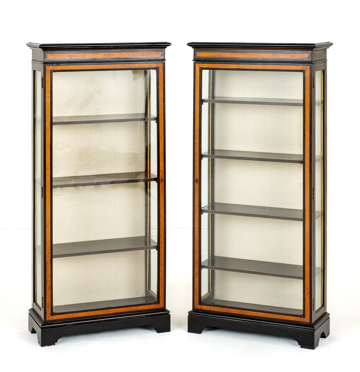 Pair of Victorian Walnut and Ebonised Display Cabinets