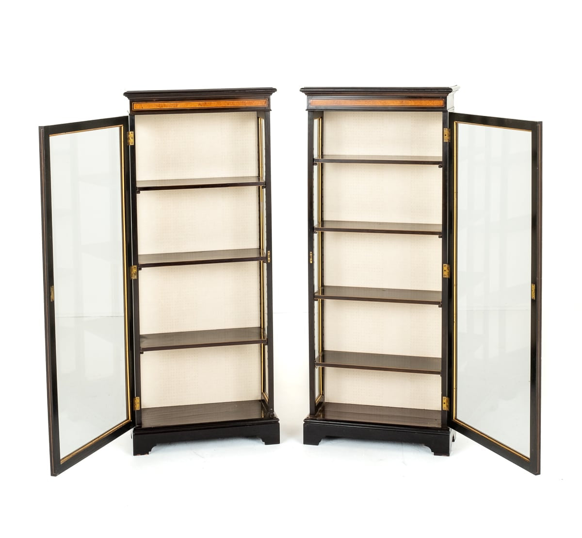Pair of Victorian Walnut and Ebonised Display Cabinets