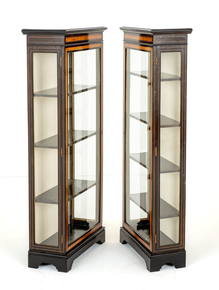 Pair of Victorian Walnut and Ebonised Display Cabinets