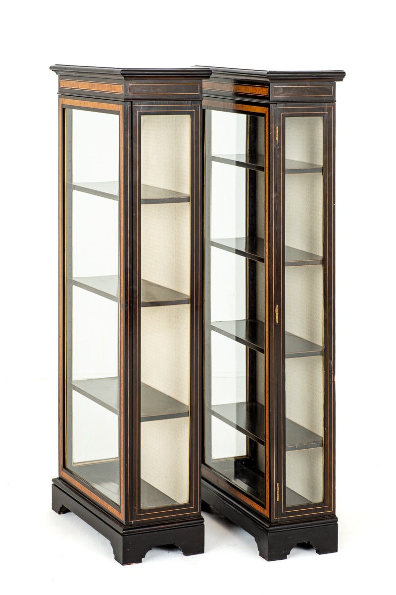 Pair of Victorian Walnut and Ebonised Display Cabinets