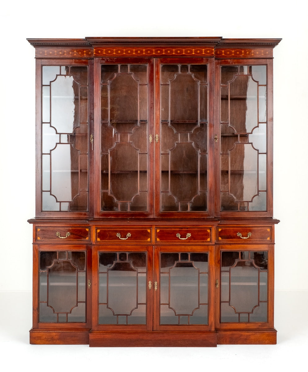 Sheraton Revival Mahogany Breakfront Bookcase