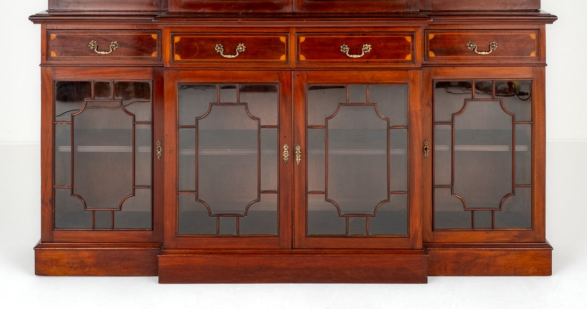 Sheraton Revival Mahogany Breakfront Bookcase