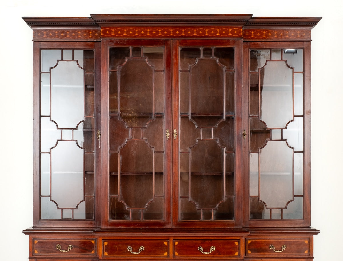 Sheraton Revival Mahogany Breakfront Bookcase