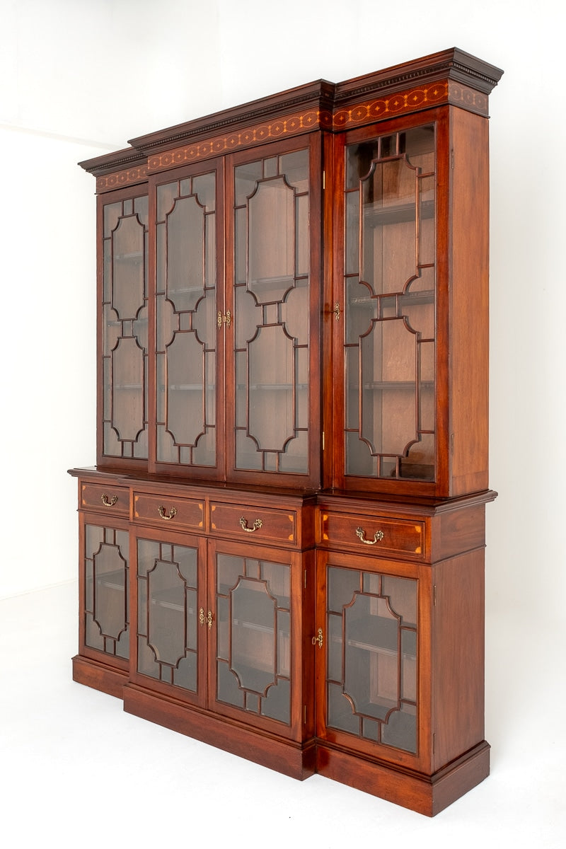 Sheraton Revival Mahogany Breakfront Bookcase