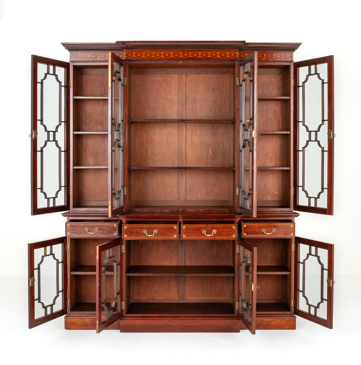 Sheraton Revival Mahogany Breakfront Bookcase
