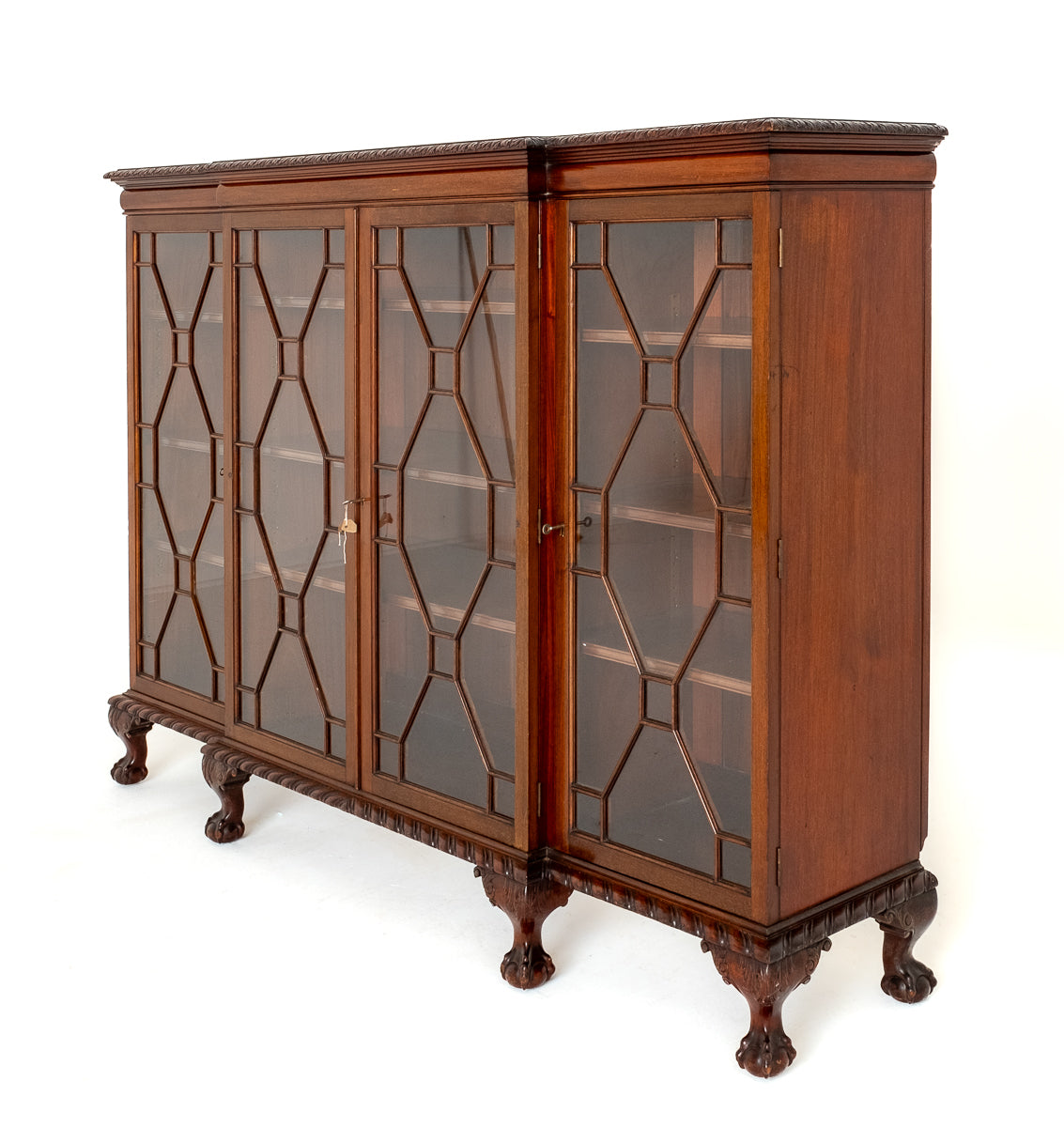 Impressive Mahogany Chippendale style 4 door breakfront bookcase