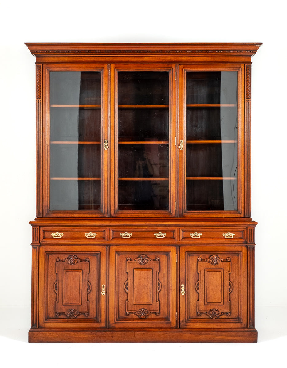 Victorian Walnut 3 Door Glazed Bookcase