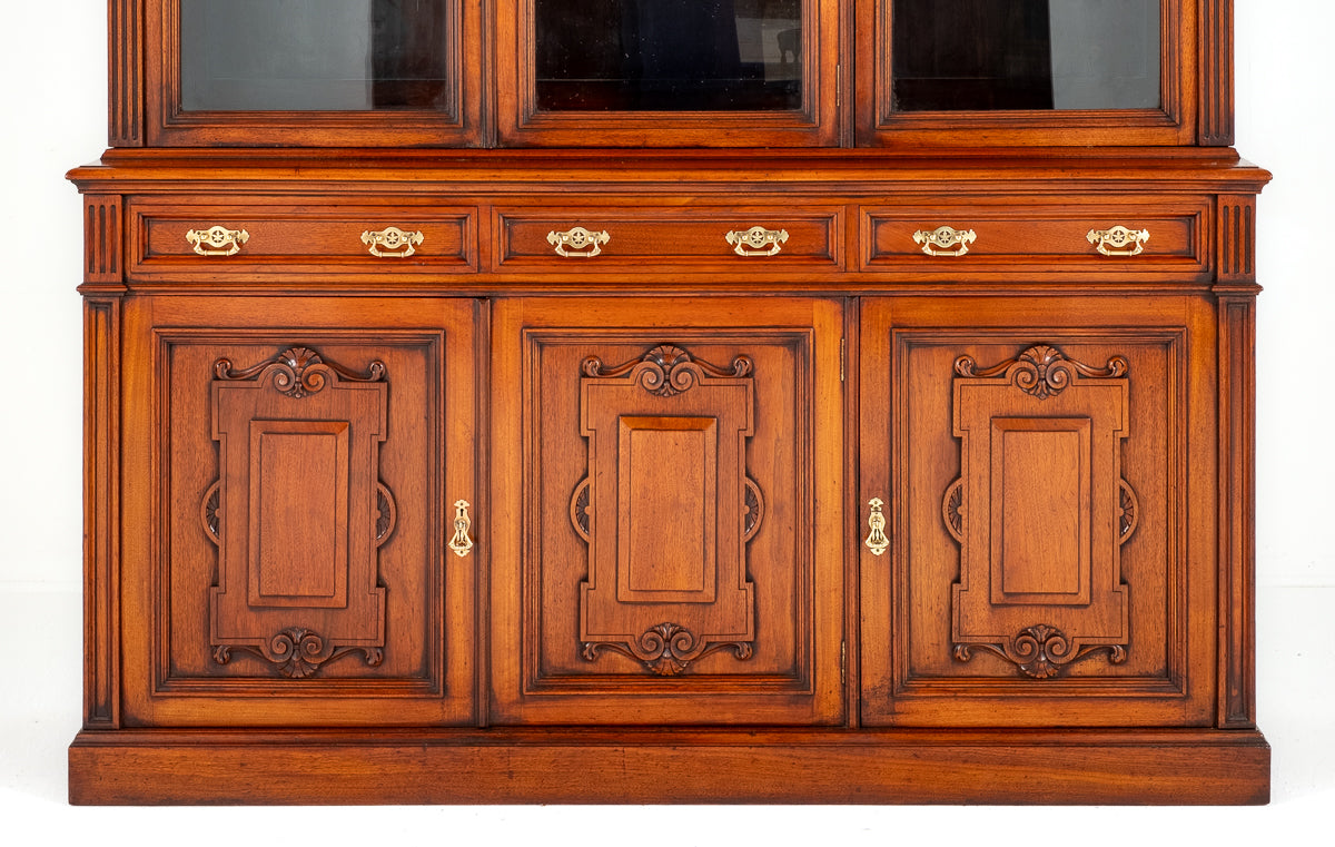 Victorian Walnut 3 Door Glazed Bookcase
