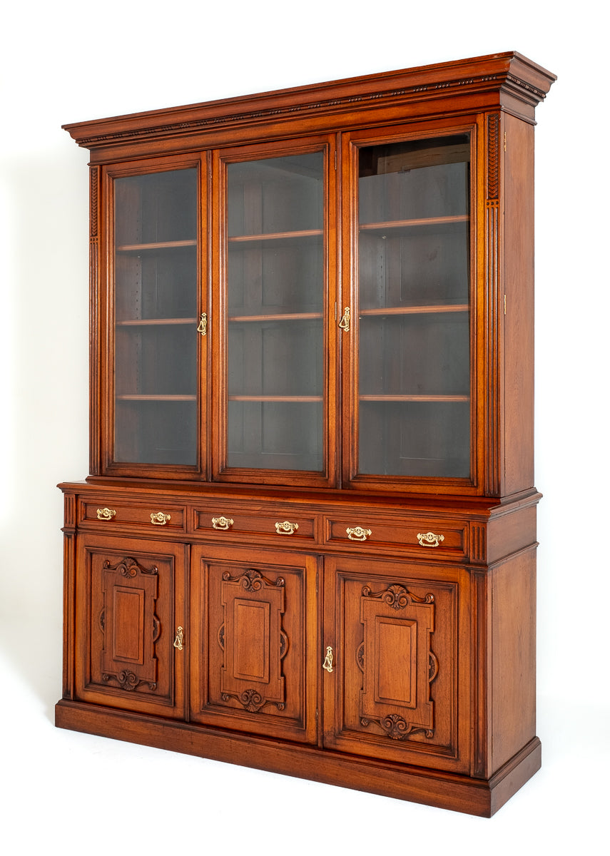 Victorian Walnut 3 Door Glazed Bookcase