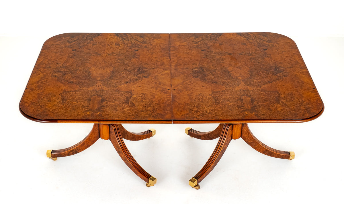 Burr Walnut Regency Revival Extending Dining Table