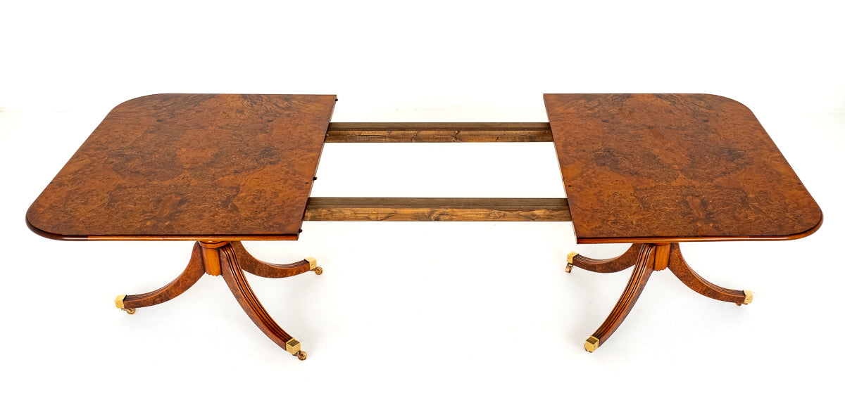 Burr Walnut Regency Revival Extending Dining Table