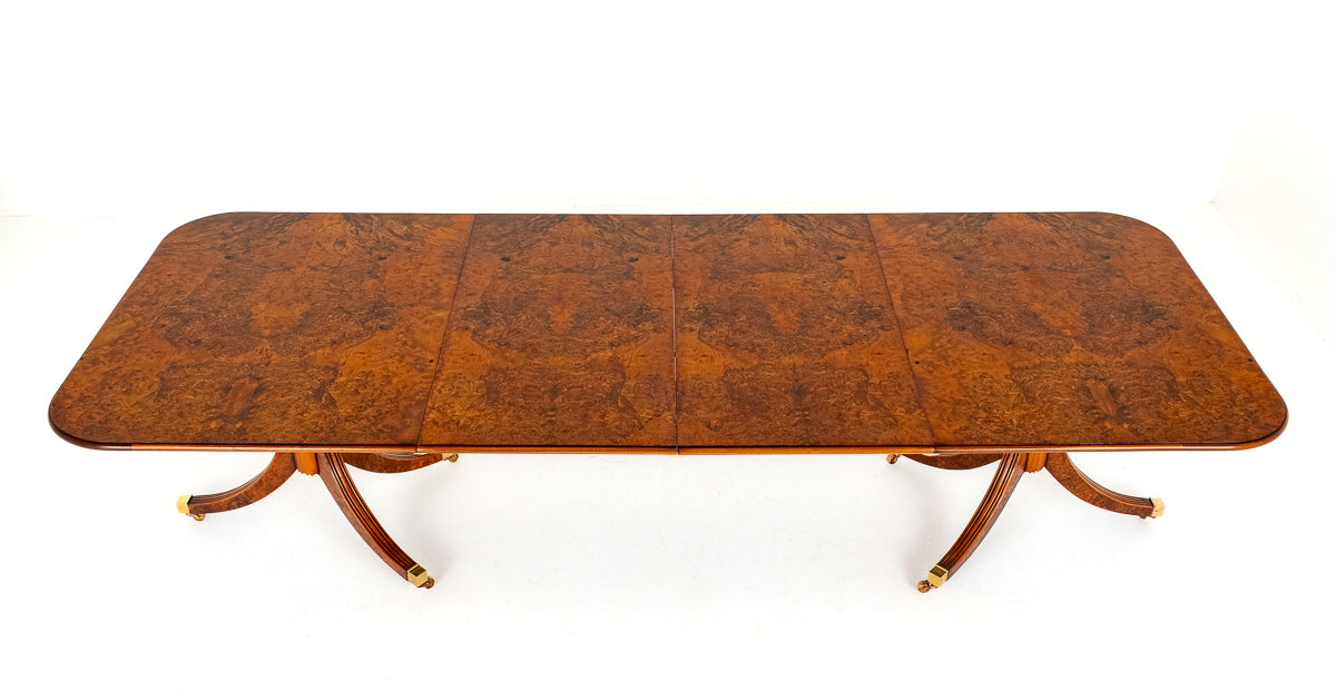 Burr Walnut Regency Revival Extending Dining Table