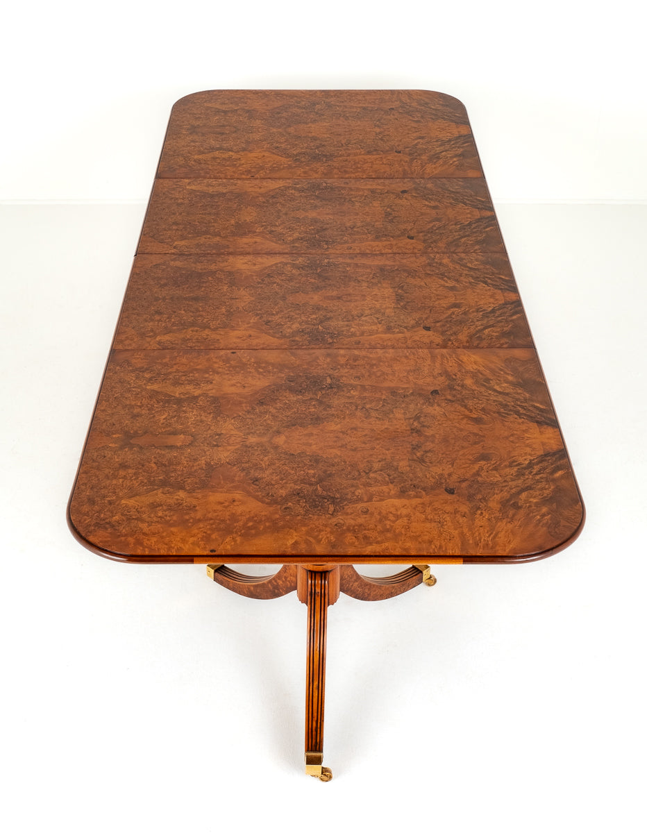 Burr Walnut Regency Revival Extending Dining Table