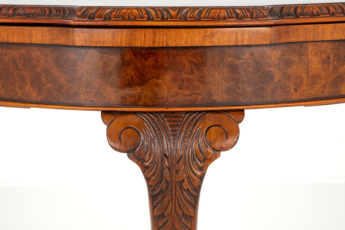Burr Walnut Queen Anne Style card Table
