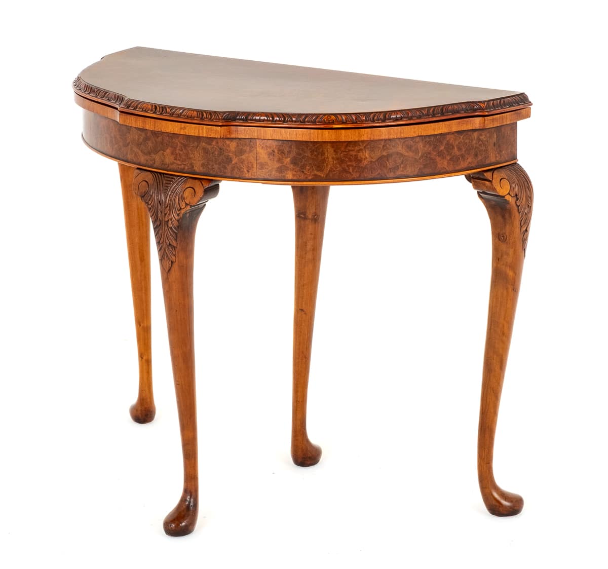 Burr Walnut Queen Anne Style card Table