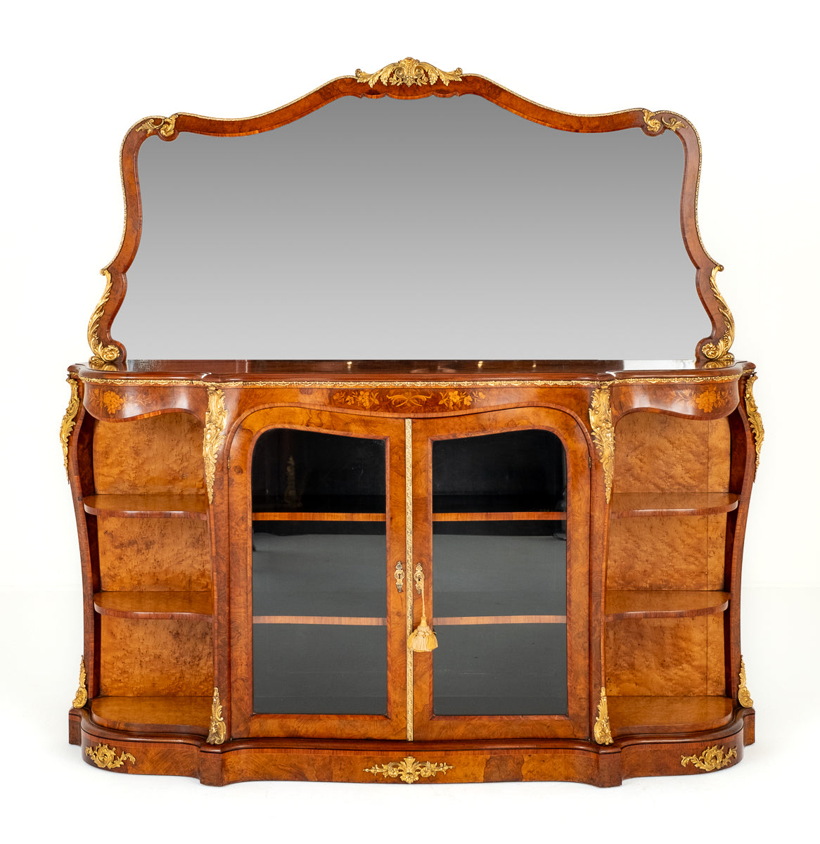 Wonderful Victorian Burr Walnut Mirrored Back Credenza