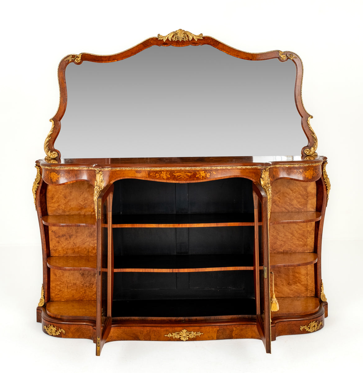 Wonderful Victorian Burr Walnut Mirrored Back Credenza
