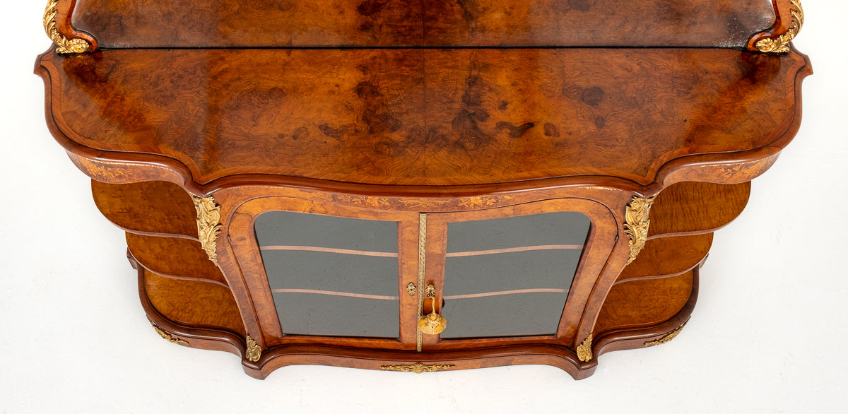 Wonderful Victorian Burr Walnut Mirrored Back Credenza