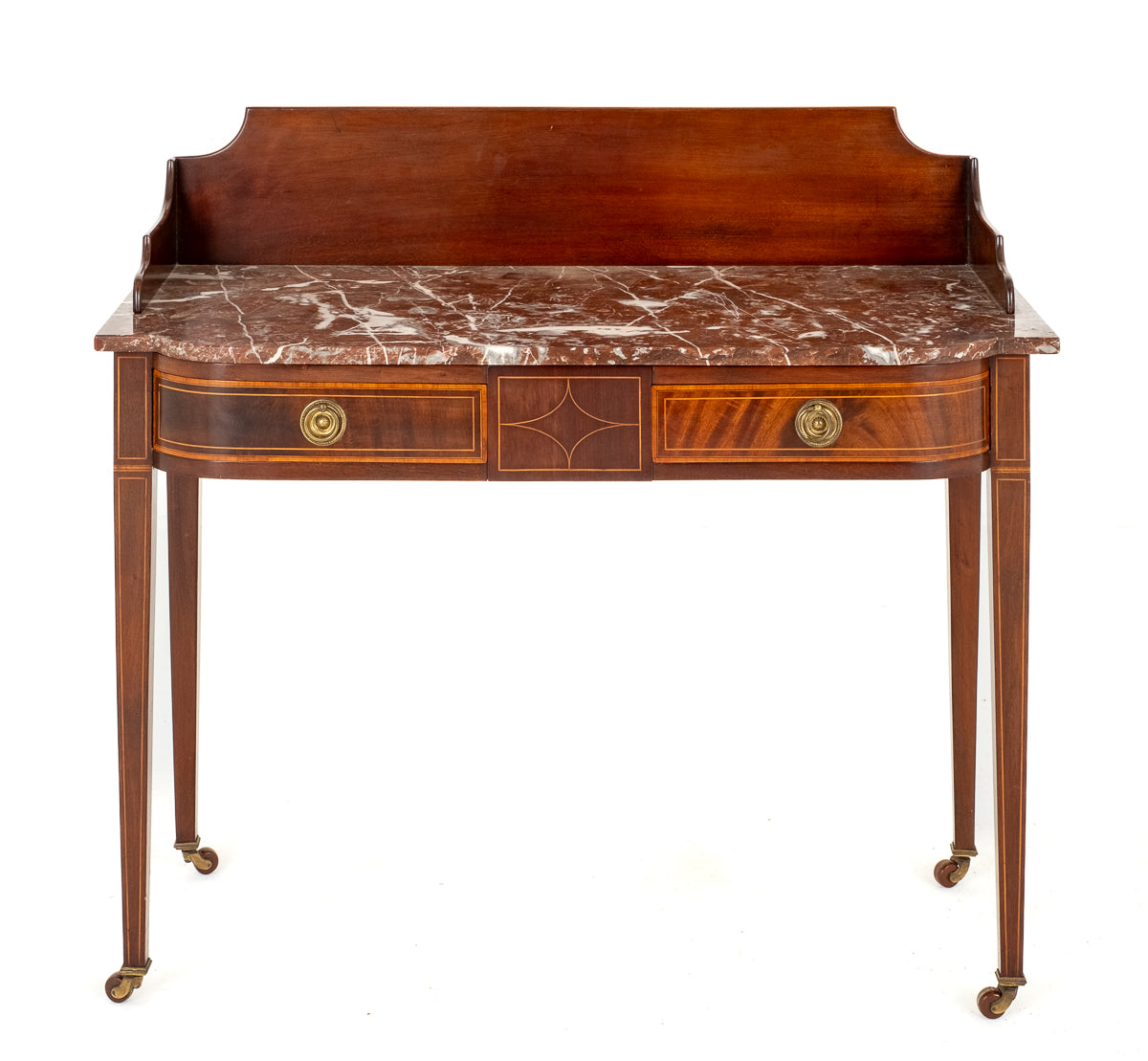 Sheraton Revival Mahogany Marble Top Side Table