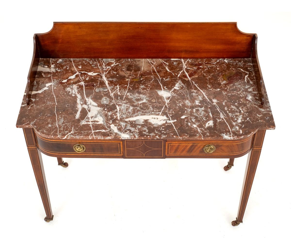 Sheraton Revival Mahogany Marble Top Side Table