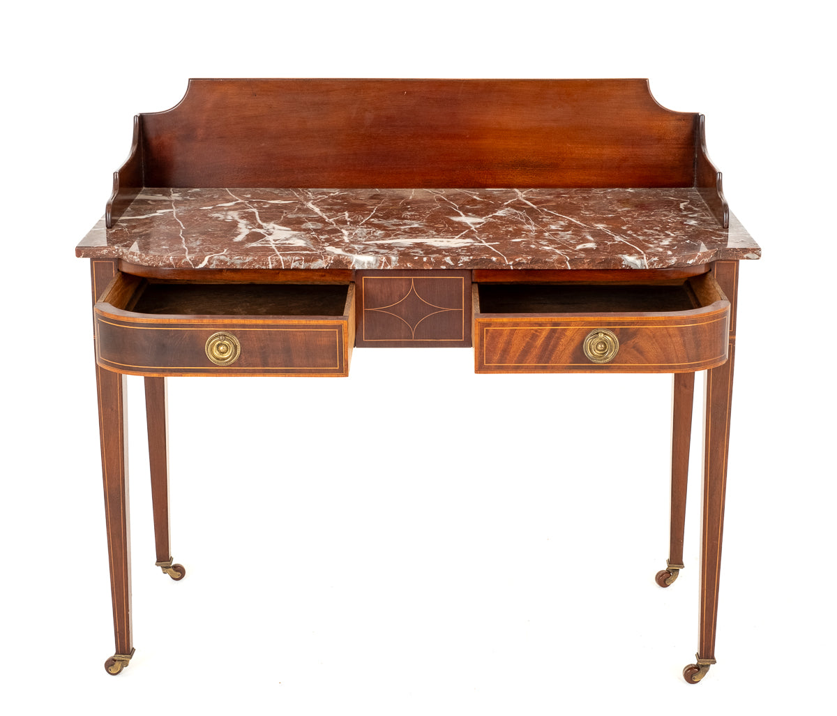 Sheraton Revival Mahogany Marble Top Side Table