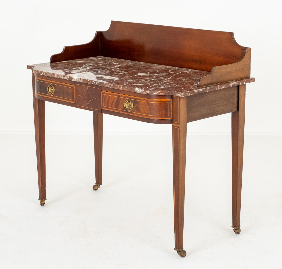 Sheraton Revival Mahogany Marble Top Side Table