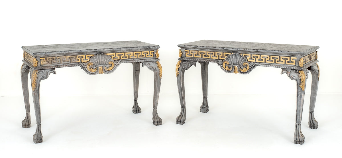 Pair of Chippendale Style Painted Console Tables
