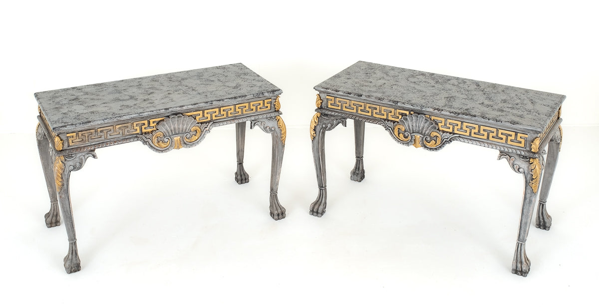 Pair of Chippendale Style Painted Console Tables