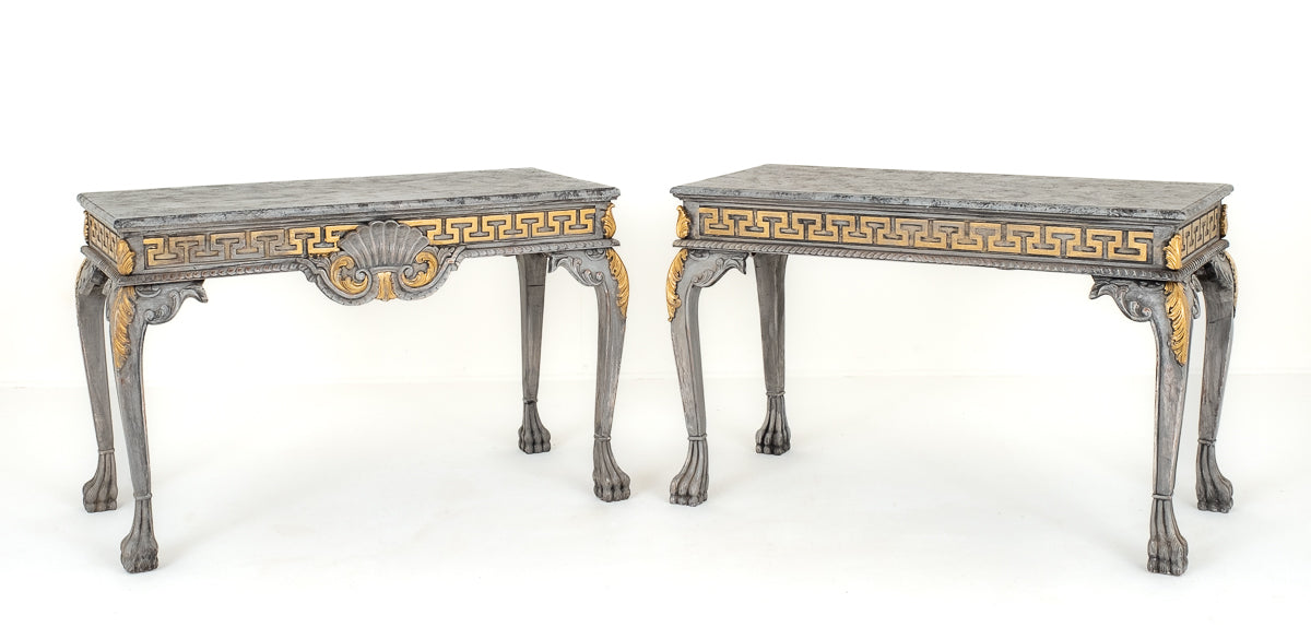 Pair of Chippendale Style Painted Console Tables
