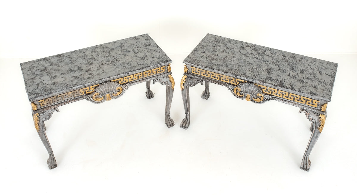 Pair of Chippendale Style Painted Console Tables