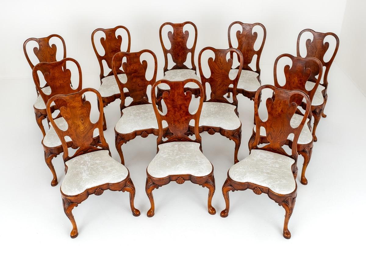 Set of 12 Queen Anne Style Dining Chairs.