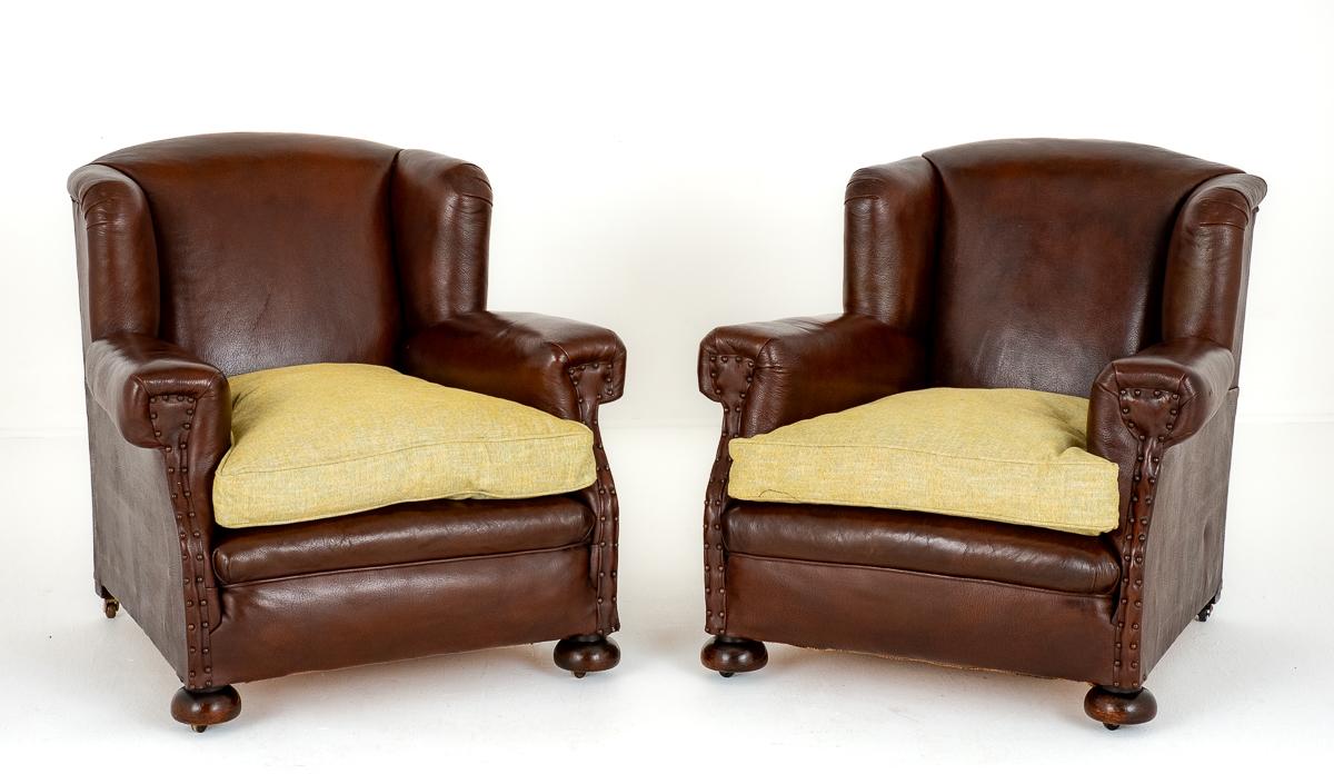 Pair of Victorian Leather Club Chairs