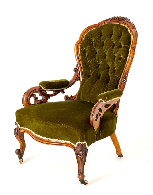 Victorian Walnut Open Arm Chair