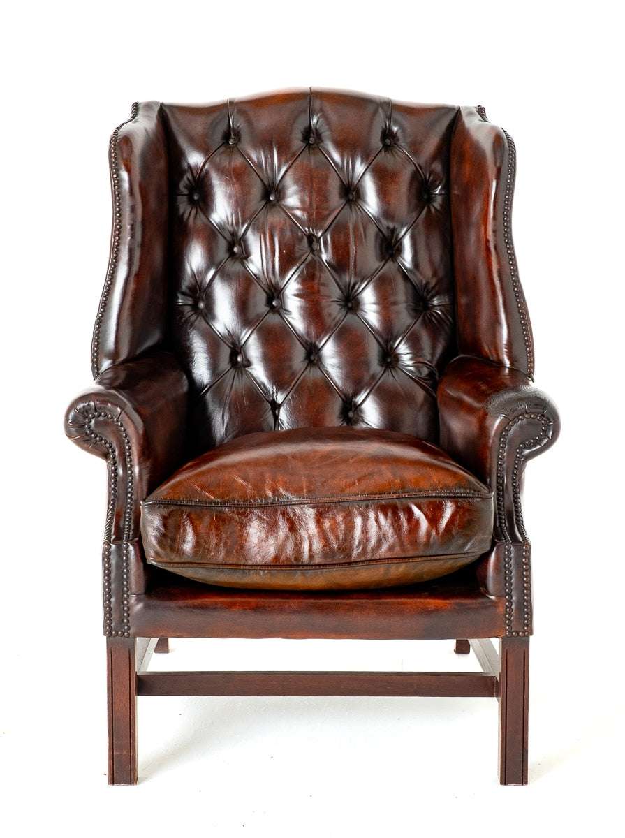 Georgian Revival Leather Wing Chair
