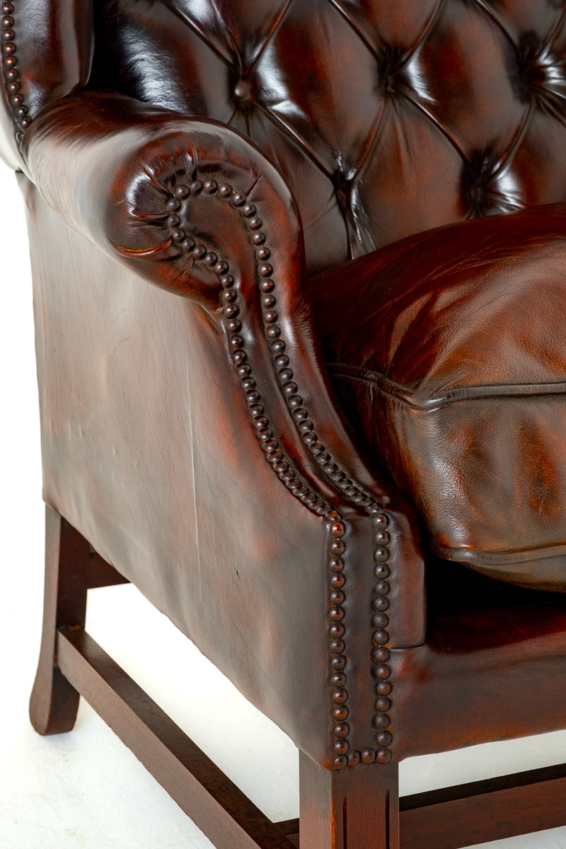 Georgian Revival Leather Wing Chair