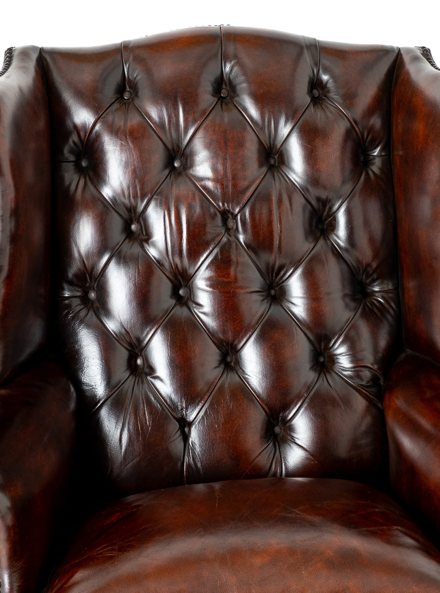Georgian Revival Leather Wing Chair