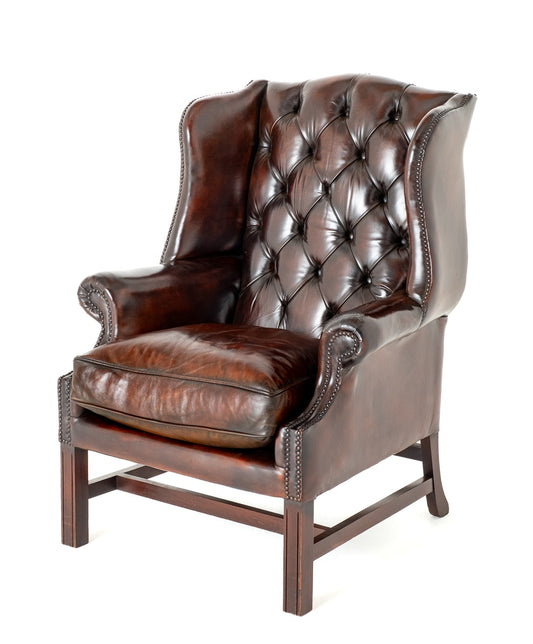 Georgian Revival Leather Wing Chair