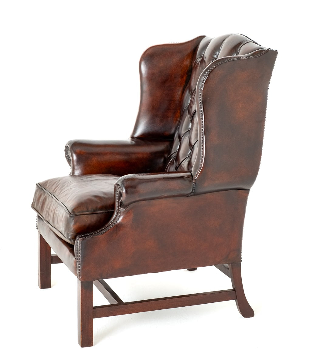 Georgian Revival Leather Wing Chair