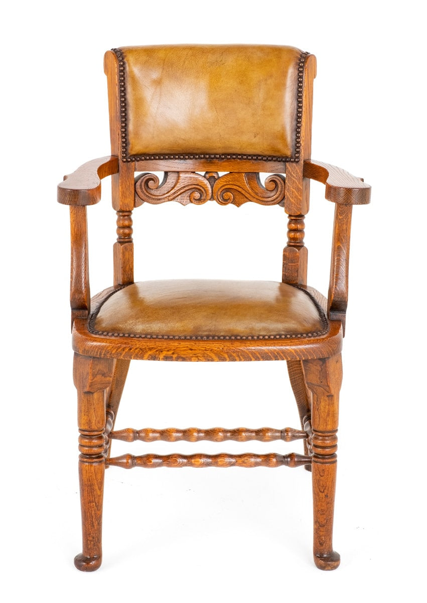 Victorian Oak and Leather Desk Chair