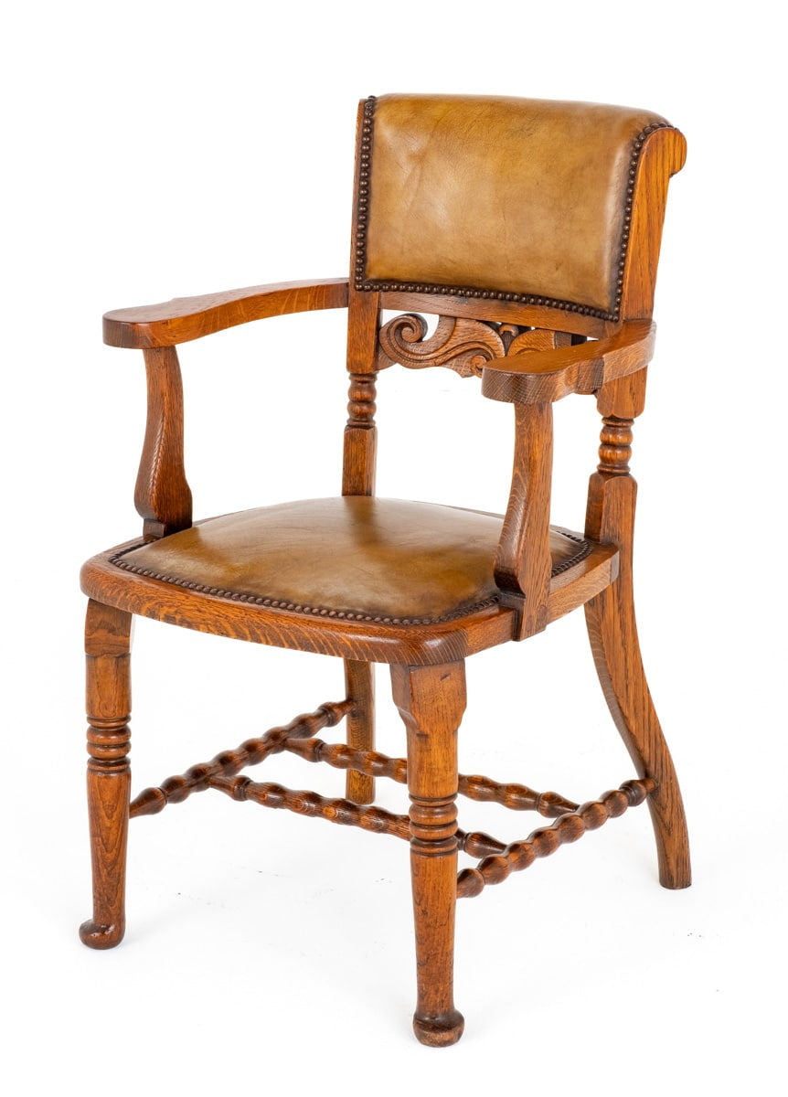Victorian Oak and Leather Desk Chair